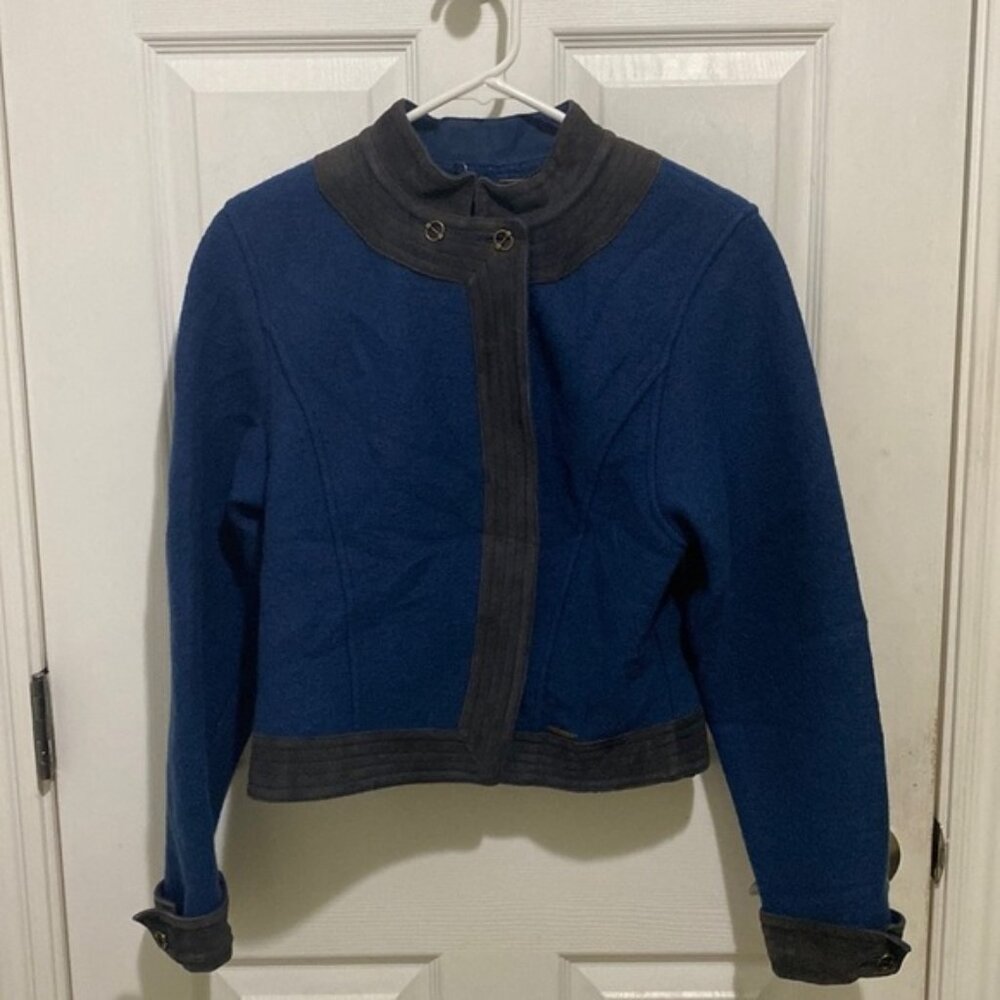 Geiger Tyrol Wool and Leather Cropped Blue and Grey Jacket Women’s Size Small 38